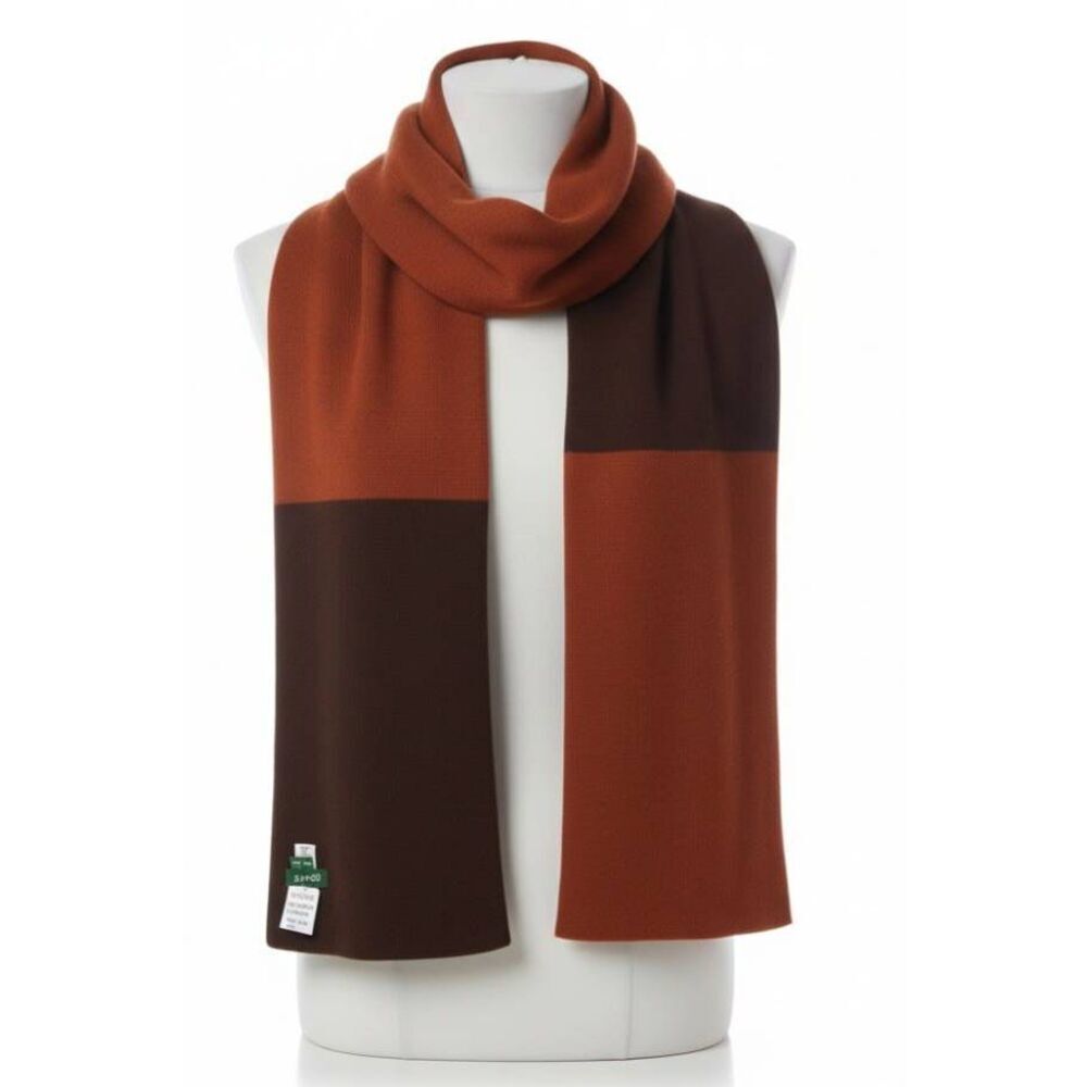 Orvis mens long wool cashmere cinnamon brown two tone color block scarf